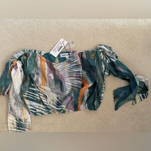 Andrea Iyamah Green Ruched Crop Blouse